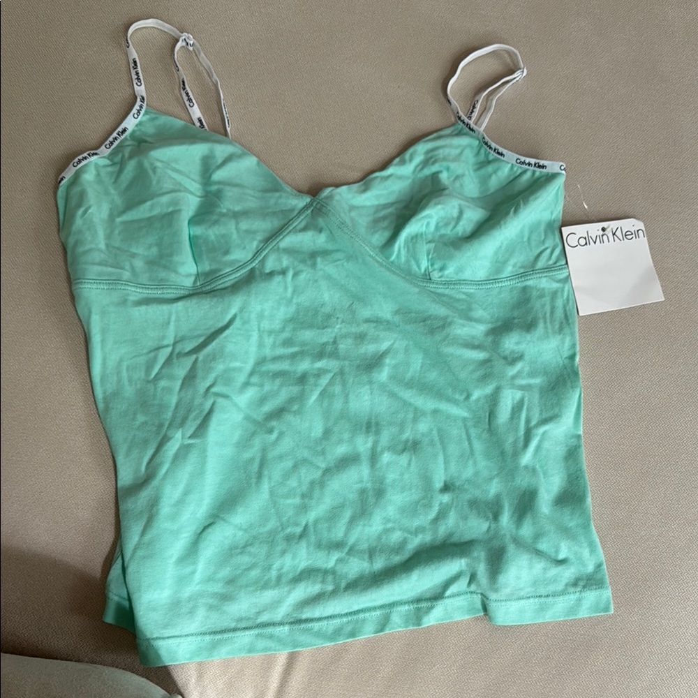 NWT 100% Cotton Calvin Klein Green Fitted Bustier Camisole Elastic